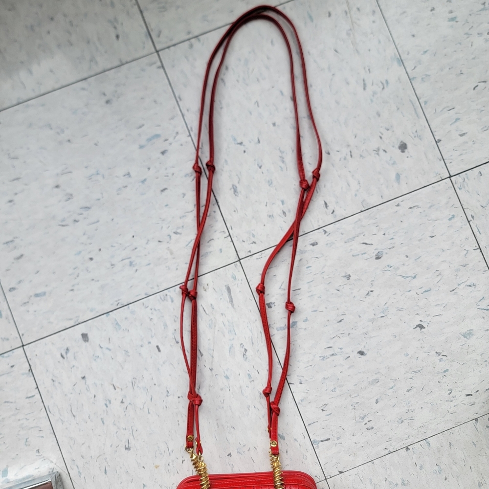 Fendi Shoulder Bag Red Leather Textured Brass Spiral Accents Authentic Purse Vtg - Picture 9 of 10